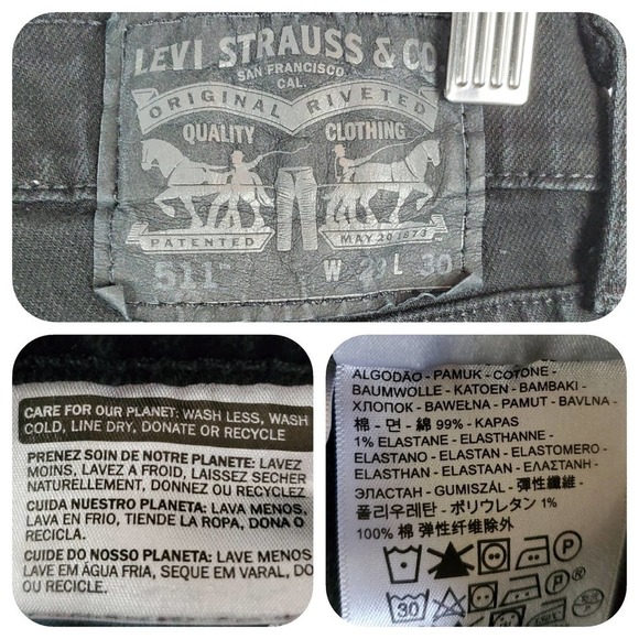 Levis 511 Men Denim Stone Wash Dark Slim Fit Zip Fly Casual Jeans Size 29x30 - Picture 8 of 11